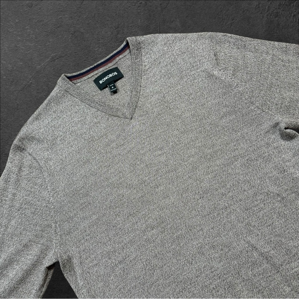 Bonobos Medium‎ V Neck Sweater Long Sleeve Mens Size Medium 100 Wool Grey